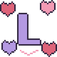 Pixel art Lettre L avec des cœurs, grille 40 × 40