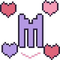 Pixel art Lettre M avec des cœurs, grille 40 × 40