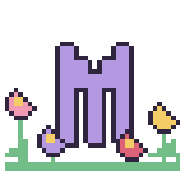 Modèle de pixel art Lettre M dans le jardin sur une grille de 40 par 40 cases