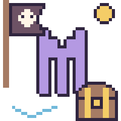 Pixel art Lettre M en aventure pirate, grille 40 × 40