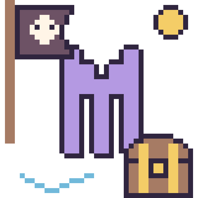 Modèle de pixel art Lettre M en aventure pirate sur une grille de 40 par 40 cases