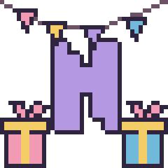 Pixel art Lettre N pour un anniversaire, grille 40 × 40