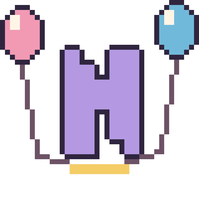 Modèle de pixel art Lettre N avec des ballons sur une grille de 40 par 40 cases