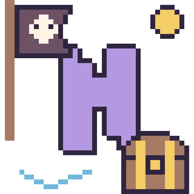 Modèle de pixel art Lettre N en aventure pirate sur une grille de 40 par 40 cases