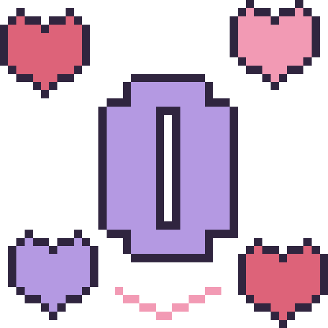Modèle de pixel art Lettre O avec des cœurs sur une grille de 40 par 40 cases
