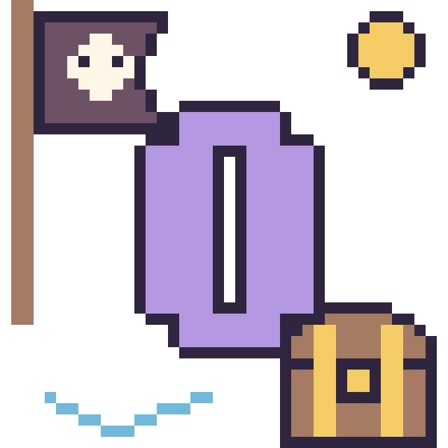 Modèle de pixel art Lettre O en aventure pirate sur une grille de 40 par 40 cases
