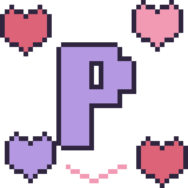 Modèle de pixel art Lettre P avec des cœurs sur une grille de 40 par 40 cases