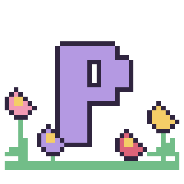Modèle de pixel art Lettre P dans le jardin sur une grille de 40 par 40 cases