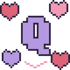 Pixel art Lettre Q avec des cœurs, grille 40 × 40