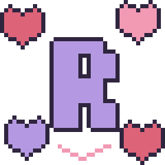 Pixel art Lettre R avec des cœurs, grille 40 × 40