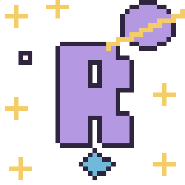Modèle de pixel art Lettre R dans l’espace sur une grille de 40 par 40 cases