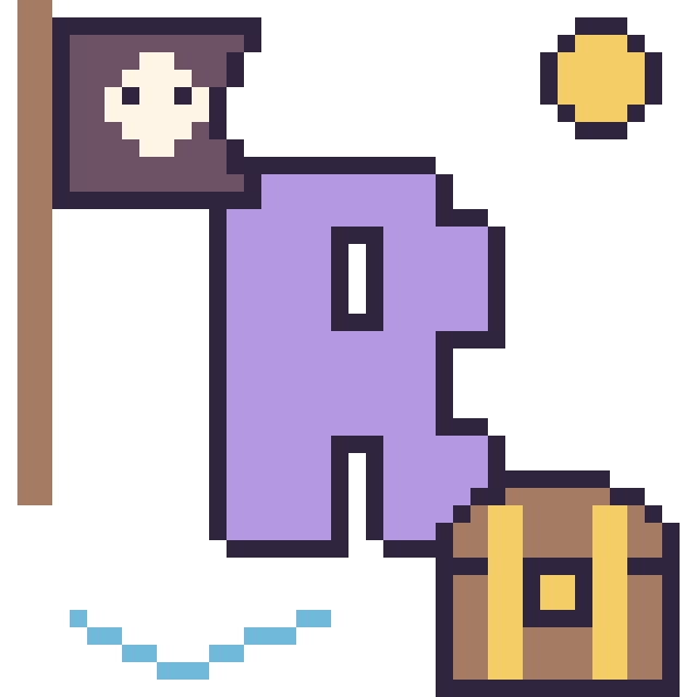 Modèle de pixel art Lettre R en aventure pirate sur une grille de 40 par 40 cases