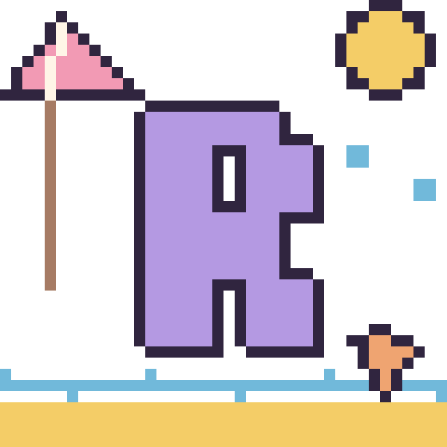 Modèle de pixel art Lettre R à la plage sur une grille de 40 par 40 cases