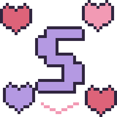 Pixel art Lettre S avec des cœurs, grille 40 × 40