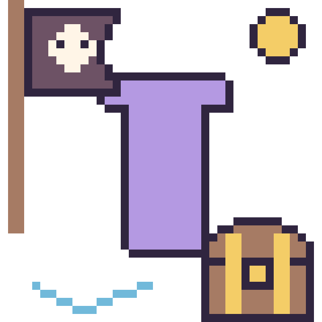 Modèle de pixel art Lettre T en aventure pirate sur une grille de 40 par 40 cases