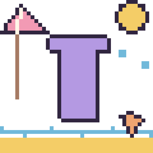 Modèle de pixel art Lettre T à la plage sur une grille de 40 par 40 cases