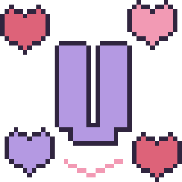 Modèle de pixel art Lettre U avec des cœurs sur une grille de 40 par 40 cases