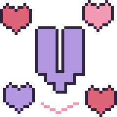 Pixel art Lettre V avec des cœurs, grille 40 × 40