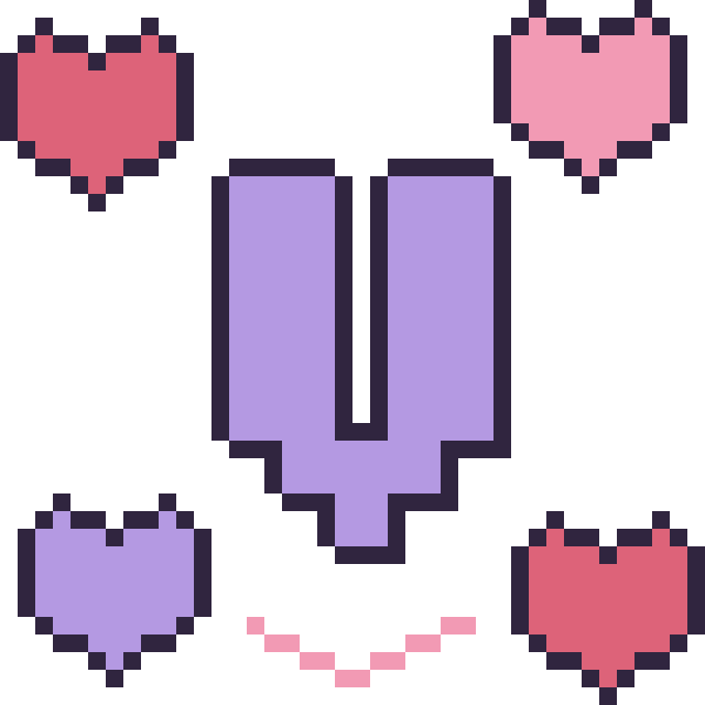 Modèle de pixel art Lettre V avec des cœurs sur une grille de 40 par 40 cases