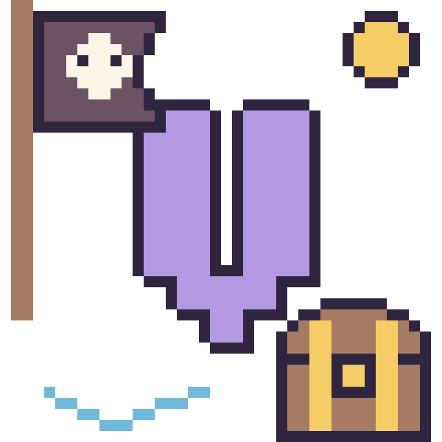 Modèle de pixel art Lettre V en aventure pirate sur une grille de 40 par 40 cases