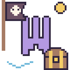 Pixel art Lettre W en aventure pirate, grille 40 × 40