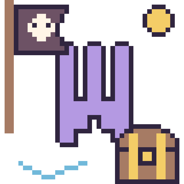 Modèle de pixel art Lettre W en aventure pirate sur une grille de 40 par 40 cases