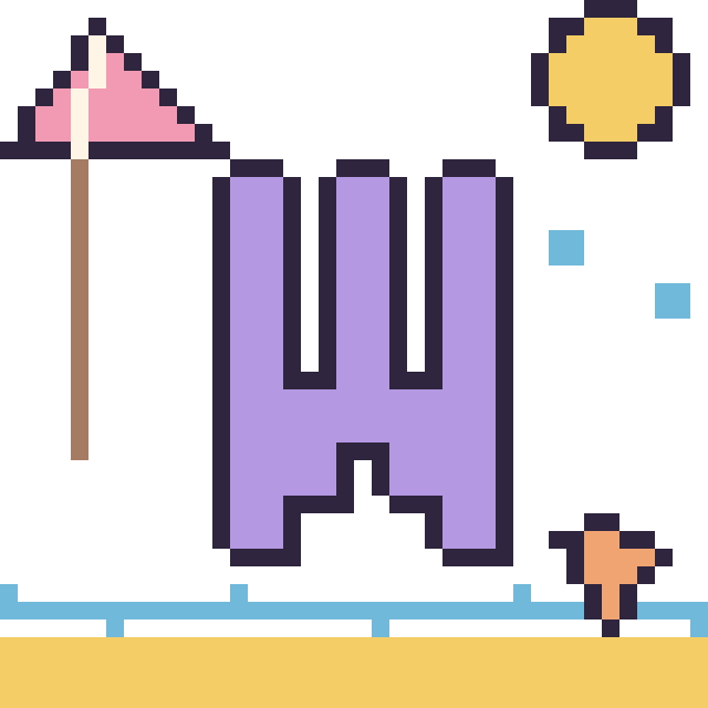 Modèle de pixel art Lettre W à la plage sur une grille de 40 par 40 cases