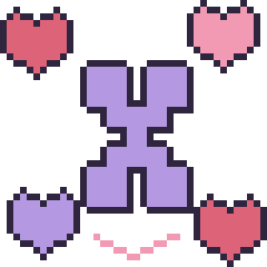Pixel art Lettre X avec des cœurs, grille 40 × 40