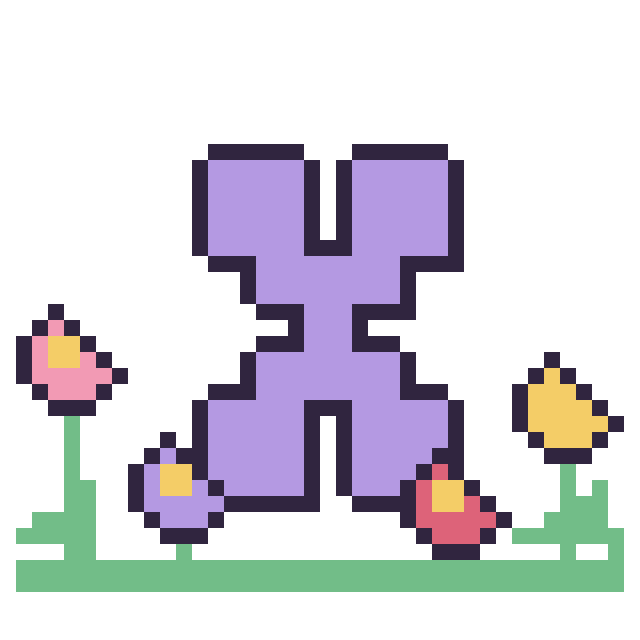 Modèle de pixel art Lettre X dans le jardin sur une grille de 40 par 40 cases
