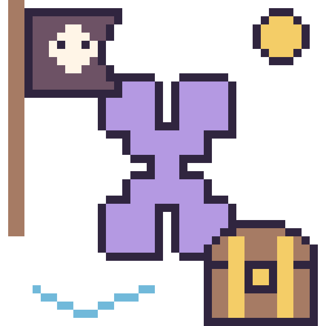 Modèle de pixel art Lettre X en aventure pirate sur une grille de 40 par 40 cases