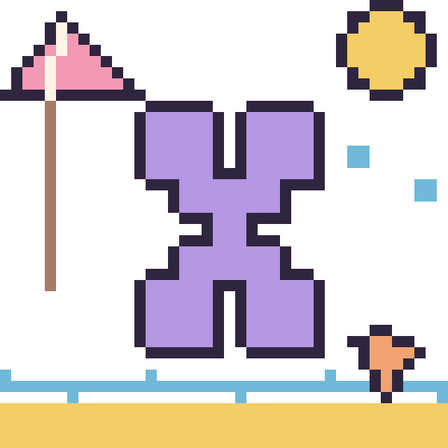 Modèle de pixel art Lettre X à la plage sur une grille de 40 par 40 cases