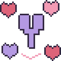 Pixel art Lettre Y avec des cœurs, grille 40 × 40