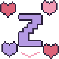 Pixel art Lettre Z avec des cœurs, grille 40 × 40
