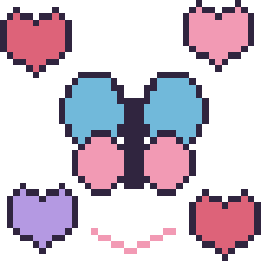 Pixel art Libellule avec des cœurs, grille 40 × 40