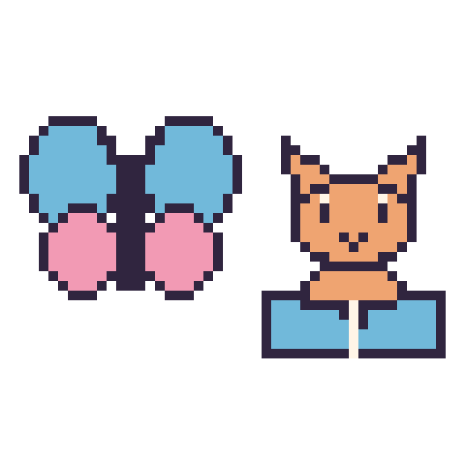 Modèle de pixel art Libellule et Chat avec un livre sur une grille de 48 par 48 cases