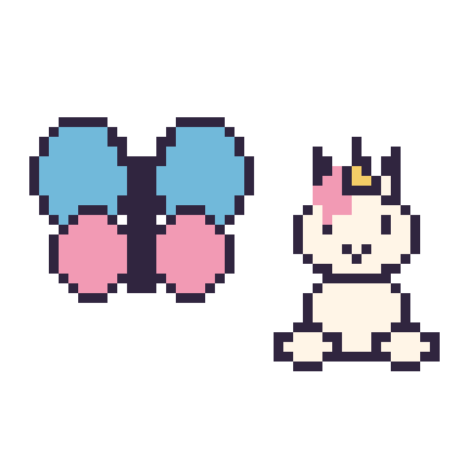 Modèle de pixel art Libellule et Licorne assis sur une grille de 48 par 48 cases