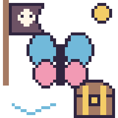 Pixel art Libellule en aventure pirate, grille 40 × 40