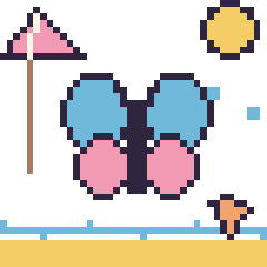 Pixel art Libellule à la plage, grille 40 × 40
