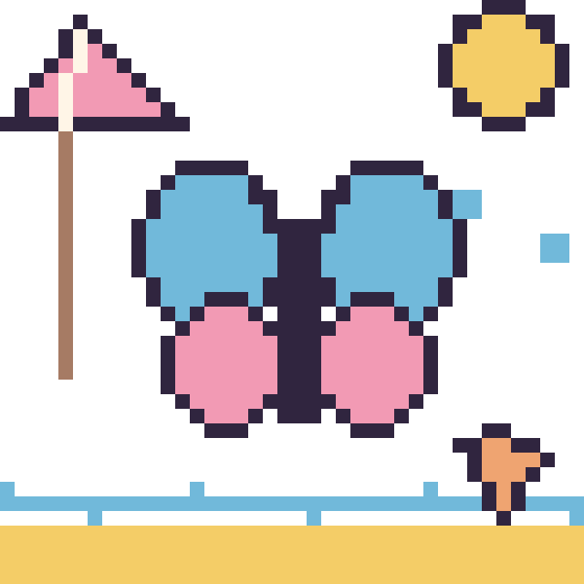 Modèle de pixel art Libellule à la plage sur une grille de 40 par 40 cases