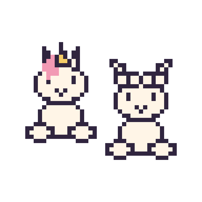 Modèle de pixel art Licorne assis et Alpaga assis sur une grille de 48 par 48 cases