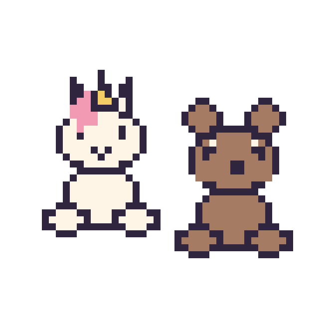Modèle de pixel art Licorne assis et Capybara assis sur une grille de 48 par 48 cases