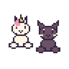 Pixel art Licorne assis et Chat noir assis, grille 48 × 48