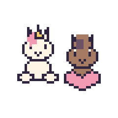 Pixel art Licorne assis et Cheval avec un cœur, grille 48 × 48