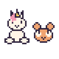 Pixel art Licorne assis et Hamster en portrait, grille 40 × 40