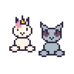 Pixel art Licorne assis et Loup assis, grille 48 × 48