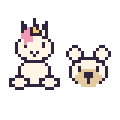 Pixel art Licorne assis et Ours polaire en portrait, grille 40 × 40