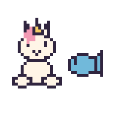 Pixel art Licorne assis et Poisson simple 12 × 12, grille 40 × 40