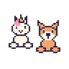 Pixel art Licorne assis et Renard assis, grille 48 × 48