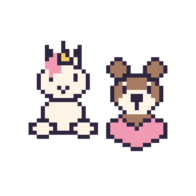 Modèle de pixel art Licorne assis et Singe avec un cœur sur une grille de 48 par 48 cases