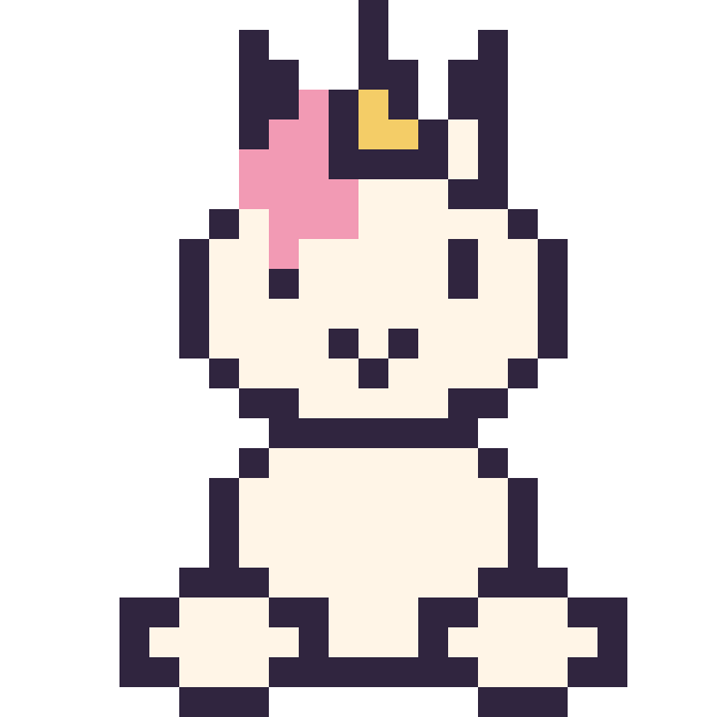 Modèle de pixel art Licorne assis sur une grille de 24 par 24 cases